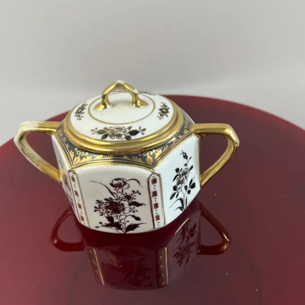Antique Nippon Noritake Morimura Black Gold Porcelain Tea Service 13 Piece Set